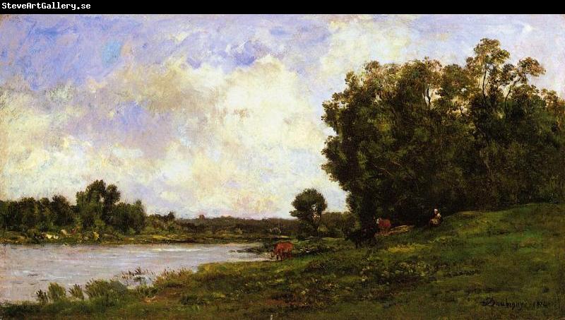 Charles-Francois Daubigny Cattle on the Bank of a River